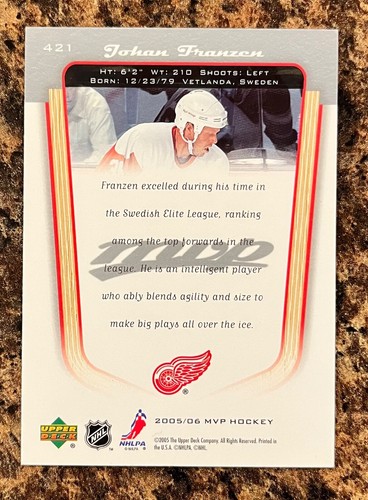 Johan Franzen 2005-06 Upper Deck MVP #421 Rookie MT - Picture 2 of 2