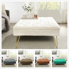 33" Soft Rabbit Faux Fur Tufted Ottoman Square Button Footstool & Coffee Table