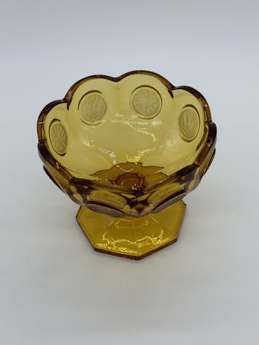 Fostoria Coin Glass Amber Scalloped Edge Footed Bowl Vintage Pedestal Olympic - Picture 2 of 6