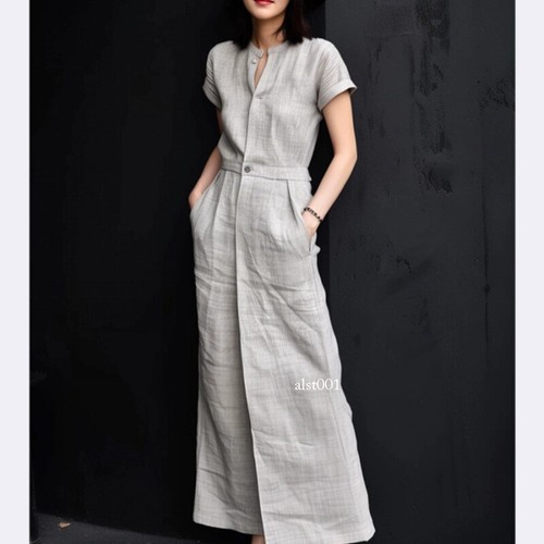 Linen Dress Temperament Women Summer New Cotton Linen Skirt Short Sleeve Retro - Picture 20 of 25