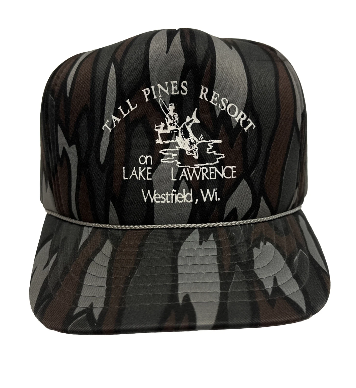 Vintage 80s 90s San Sun Tall Pines Resort Lake Lawrence Foam SnapBack Camo Hat