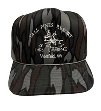 Vintage 80s 90s San Sun Tall Pines Resort Lake Lawrence Foam SnapBack Camo Hat