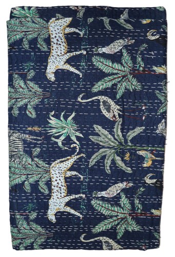 Indian Handwoven Animal Print Cotton Kantha Quilt ,Traditional Blanket,Bedsheet - Picture 56 of 72