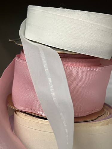 Vintage Tape Ribbons, Pastel Mauve, Pink & White /3 x Rolls - Picture 2 of 14