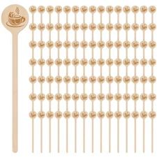 Rtteri 200 Pcs Wooden Coffee Stirrers Stir Sticks with Round Ends Coffee Mixer