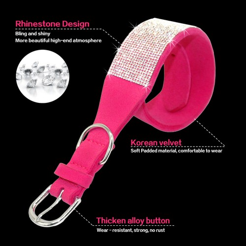 2" Wide Full Bling Rhinestone Suede Pet Doggie Dog Collars Diamante Black S M L - Picture 11 of 13