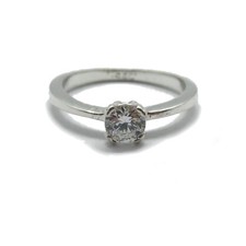 Anello donna solitario in argento 925 con zirconi da 5 mm - fatto a mano, misura 46-69