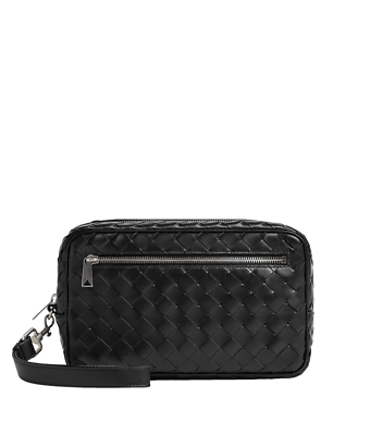 BOTTEGA VENETA★Pochette Intrecciato BOTTEGA VENETA $2150 Black Intrecciato Pouch With Wristlet