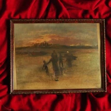 Antique 1955 Danube Flood Disaster Catastrophy Hungary Art Guache Oil Painting