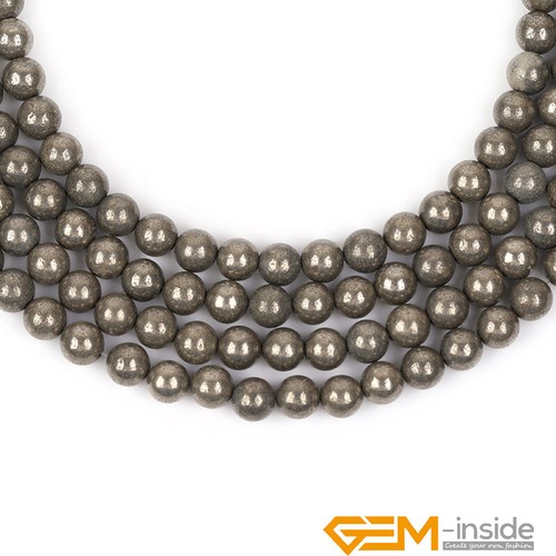 Natural Silver Gray Pyrite Gemstone Round Spacer Beads for Jewellery Making 15" - Foto 29 di 51