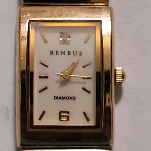 Vintage Benrus Quartz Gold Tone Japan Movt Women's Genuine Diamond