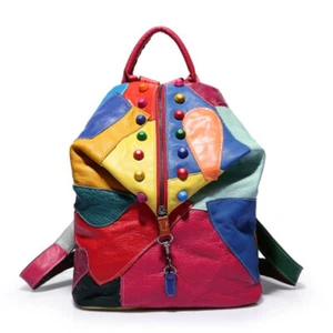 Sac à dos en cuir souple pour femmes Sac à épaule à éclaboussures multicolores
