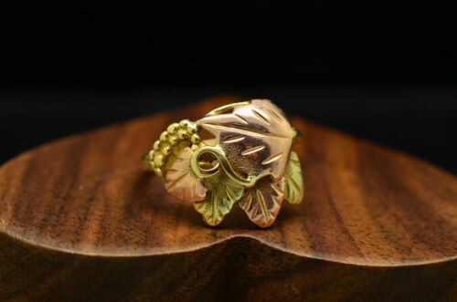 12K Yellow Gold Black Hills Gold Leaves & Grapes Design Ring Band Size 7.25
