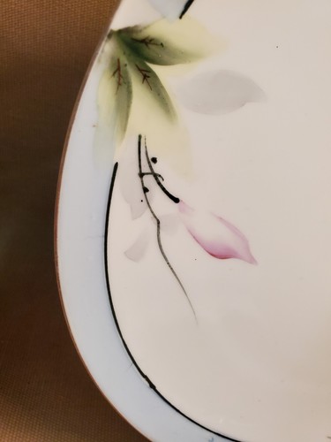 Nippon Hand Ptd Plate 9 1/8" - Pink & White Flowers on a Blue Band on the edge. - Picture 5 of 8