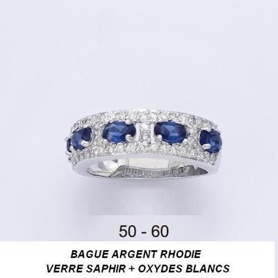 Bague Dolly-Bijoux En Argent 925 Rhodié - Taille 58, Saphir Bleu Et Pavage Diamant Cz, Sertie