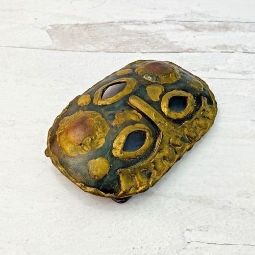 1970s Emaus Bronze Mexican Modernist Brutalist Mask Buckle - 第 4/7 張圖片
