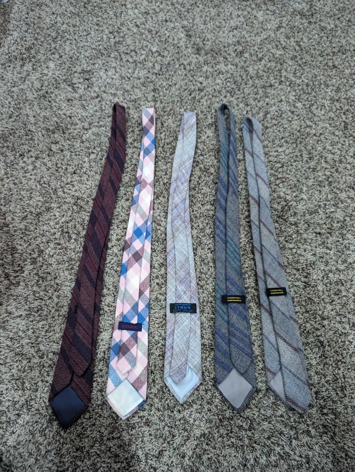 Corbata de lana tejida de gallo Churchill de colección marrón rojo verde azul a rayas Escocia  Foto 3 de 4