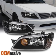 Fit 02-03 Mitsubishi Lancer LS ES Sedan & Wagon Black Headlights Replacement