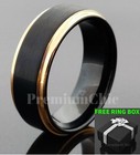 Plated Edge w Brushed Black Center Tungsten Carbide Wedding Band Ring Rose Gold