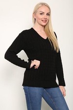 LADIES LONG SLEEVE CABLE KNITTED CABLE JUMPER WOMENS V NECK WINTER SWEATER TOP