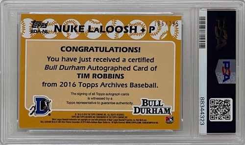 Tim Robbins Signed 2016 Topps Archives Nuke LaLoosh Bull Durham Card BDANL PSA 8 - Picture 2 of 3