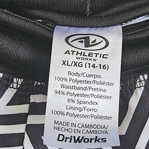 Athletic Works Shorts Youth XL 14-16 Black White Abstract Drawstring Lined - Picture 4 of 8