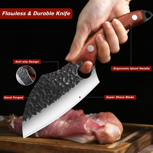 Butcher Knife Hand Forged Kitchen Chef Knife Serbian Meat Cleaver Slicing Knife - Picture 8 of 20