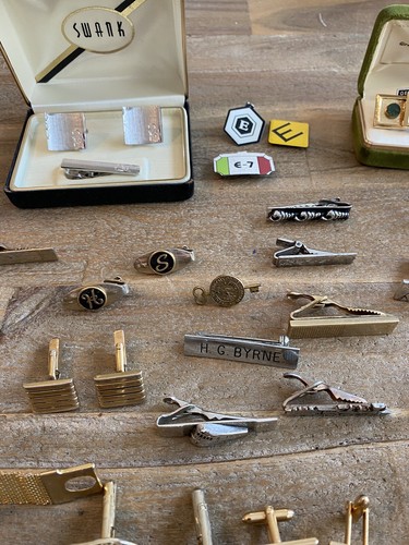 Vtg Antique Lot Mens Cufflinks Tie Clips Bars Train Masonic Spark Plug Pin !! - Picture 5 of 20