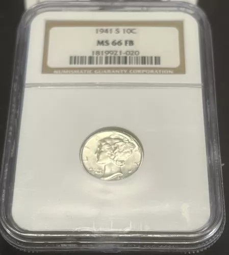 1941-S MERCURY SILVER DIME NGC MS-66 FB ACTUAL COIN #H422