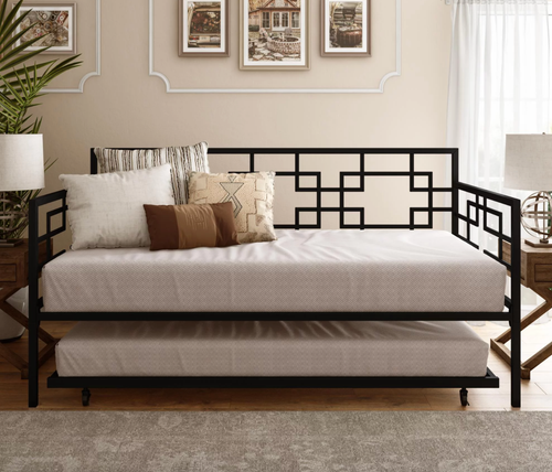 Black Metal Daybed Frame Twin Bed WITH TRUNDLE Kids Bedroom Guest Room Furniture - Picture 2 of 10