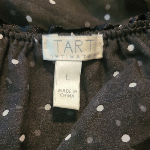 TART Women’s Size L Chiffon Slip Chemise Polka Dot Black White Sheer Ruffled - Picture 4 of 5