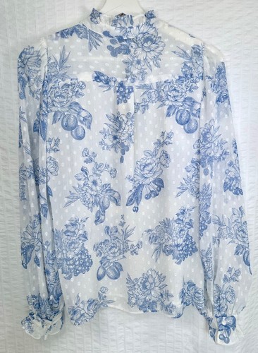 Camicetta Rachel Zoe floreale girocollo all over blu fiori e bacche foderata XS - Foto 5 di 11