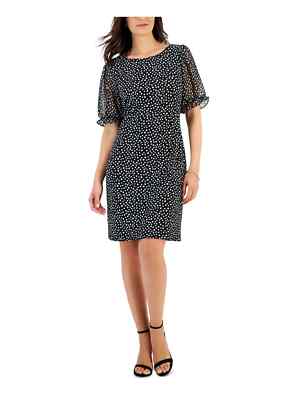CONNECTED APPAREL Womens Black Pouf Sleeve Above The Knee Sheath Dress 4