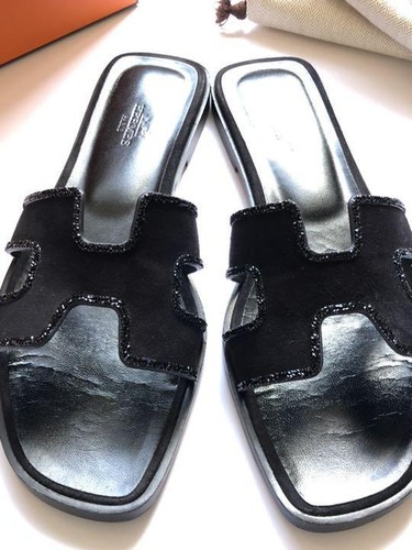 HERMES Oran Sandal Size 38.5 Black Authentic Women Used from Japan | eBay