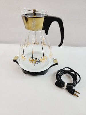 Pyrex Electric Server Warmer Hot Plate & Compass Glass Coffee Carafe 10 cup Vtg