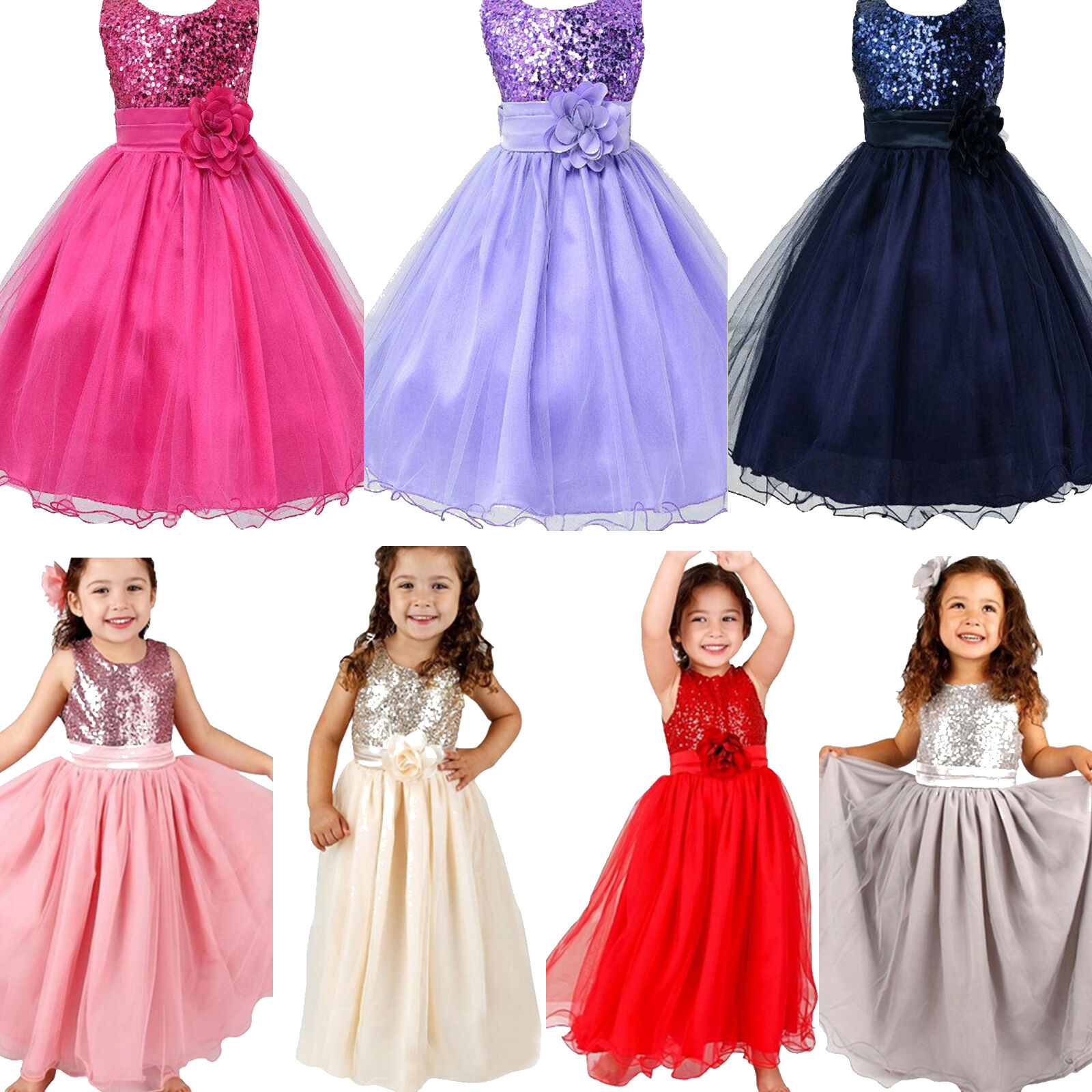 Mädchen Kinder Festkleid Party Paillette Prinzessin Hochzeit Blumenmädchen Kleid 