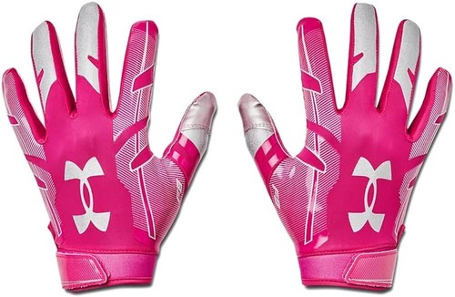 UNDER ARMOUR UA F8 LE Pink Silver Football Gloves XL XLg Mens WR TE RB HTF Pair