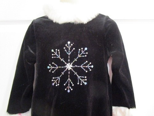Bonnie Jean Girls Black Dress Size 4 With White Fur Trim And Beads - Picture 3 of 9