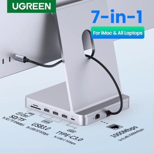 UGREEN USB C HUB to RJ45 3xUSB 3.0 5Gbps SD/TF 7-in-1 Dock For MacBook iMac iPad - Picture 1 of 7