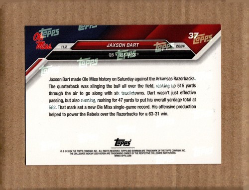 2024 Topps Now Bowman U Football 37 Jaxson Dart Ole Miss Rebels *IN HAND* - Picture 3 of 3