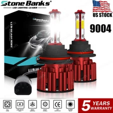 2Pcs 4-Side 9004 HB1 LED Headlight Bulbs Hi/Low Beam Conversion Kit 6500K White