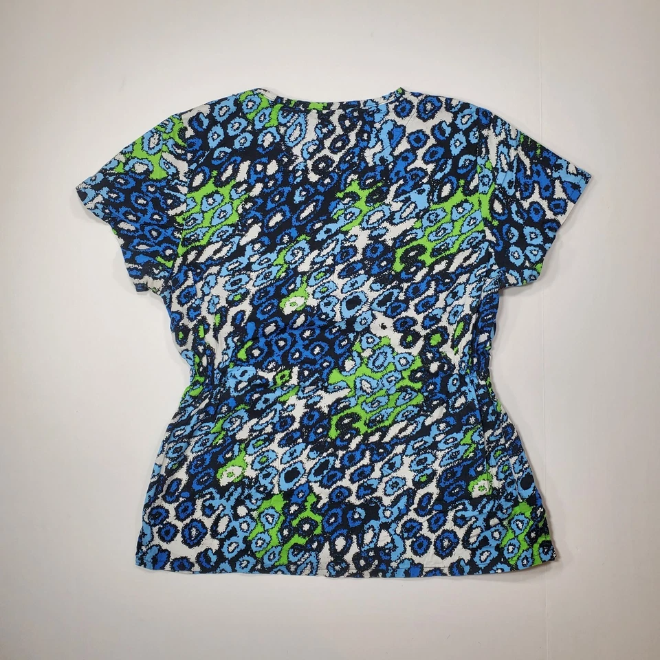 Gem Scrubs, Scrub Top Women’s Size XS  Elastic Waist  Green Speckled Pattern - Image 2 of 4