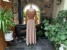 Vintage 1970s Wenjilli Metallic Copper and Silver Glitter Slinky Maxi Dress