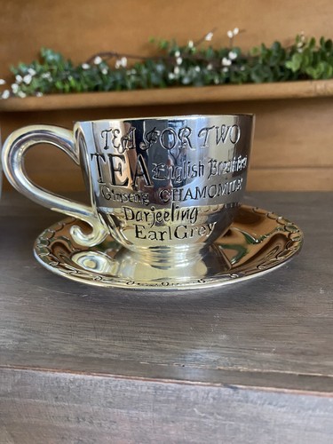 Vintage Godinger Silber Art Co. Teetasse Porzellanhülle & Untertasse "Tee für zwei" - Bild 6 von 12