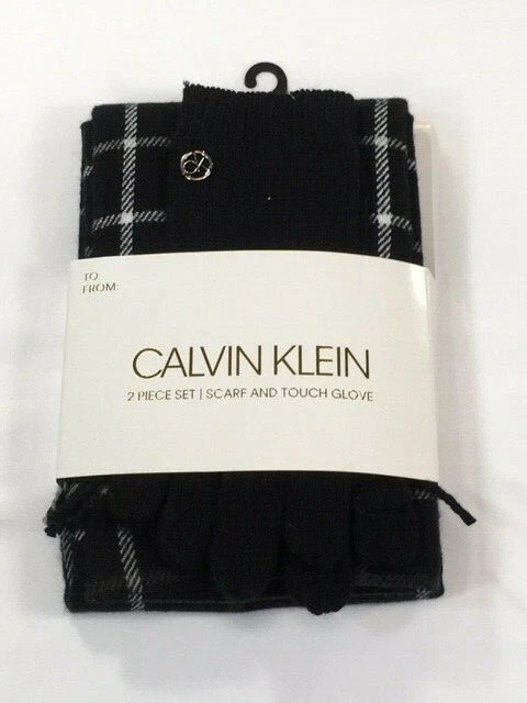 Calvin Klein Womens Scarf and Touch Gloves Set - Black A0KZ4569