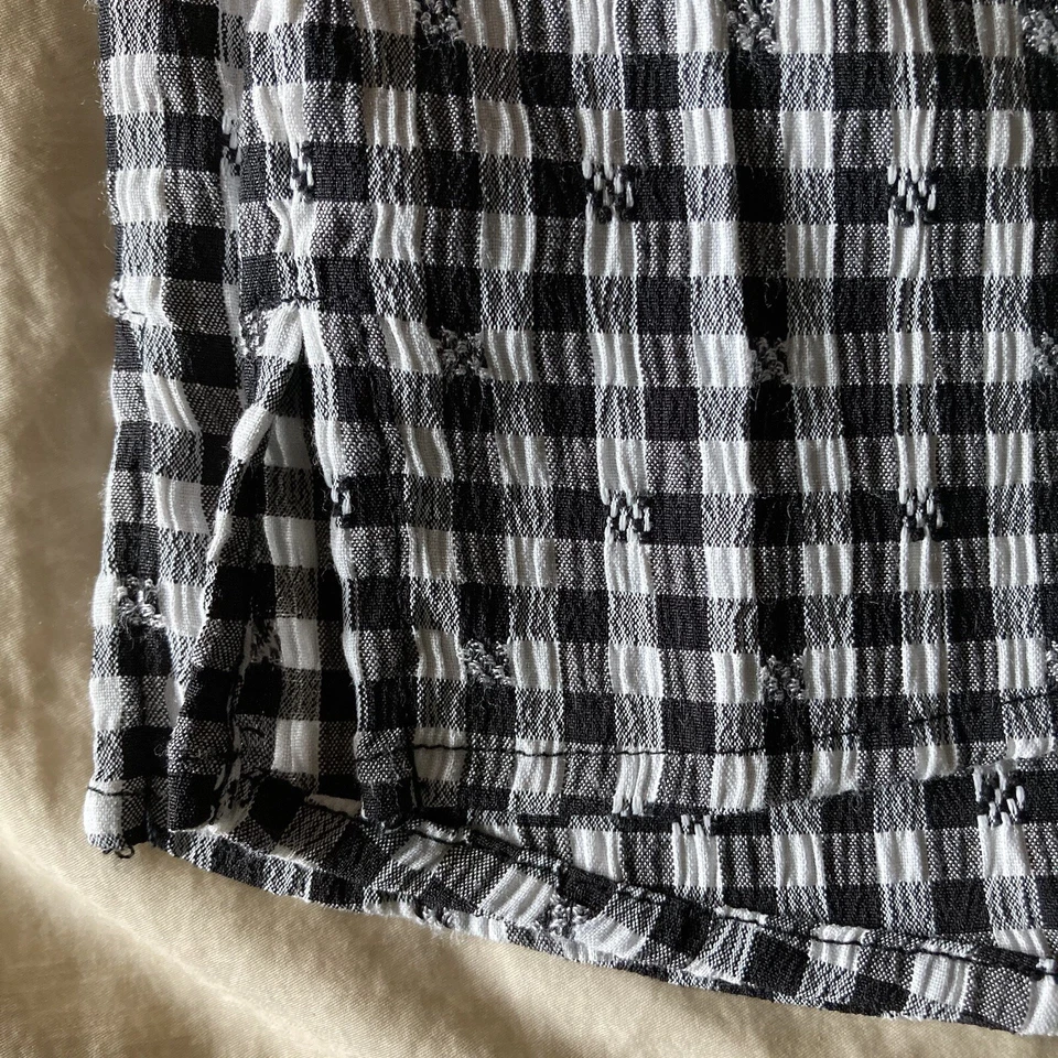 Girl With Curves Blouse Gingham Check Ruffle Sleeve Women Plus-XS Black White - Image 4 of 4