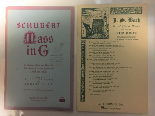 2 LOT NEW Music Books for Chorus Voice Bach Sacred  Choral & Schubert Mass in G  - Picture 1 of 5