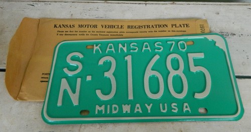 Vintage 1970 KANSAS Nummernschildschild, Shawnee County, neuwertig in Versandtasche - Bild 1 von 2