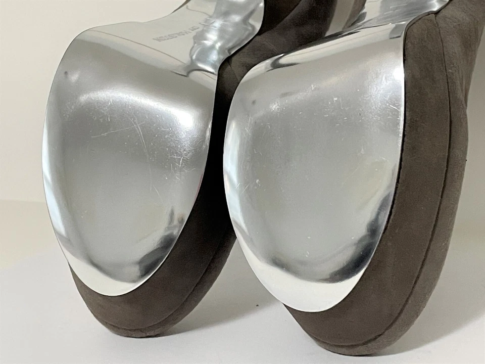 Zapatos de tacón de aguja de gamuza topo de 5" de cuero H By Halston para mujer talla 8 plataforma Foto 3 de 4