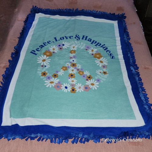 "Peace Love Happiness Gänseblümchen WARM HANDGEFERTIGT 2-lagige Krawattendecke/Überwurf 48""× 60" - Bild 6 von 6